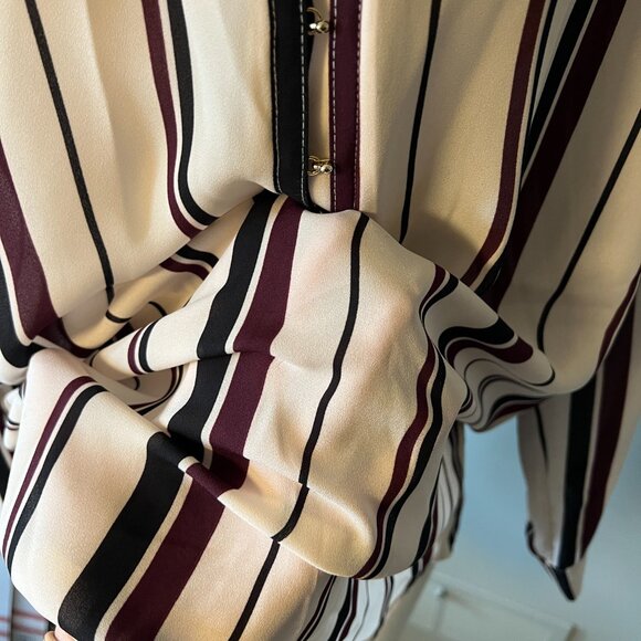 Ivanka Trump Sz L Striped Cream Burgundy hook closure Black Blouse Top POSH55 - Picture 4 of 15